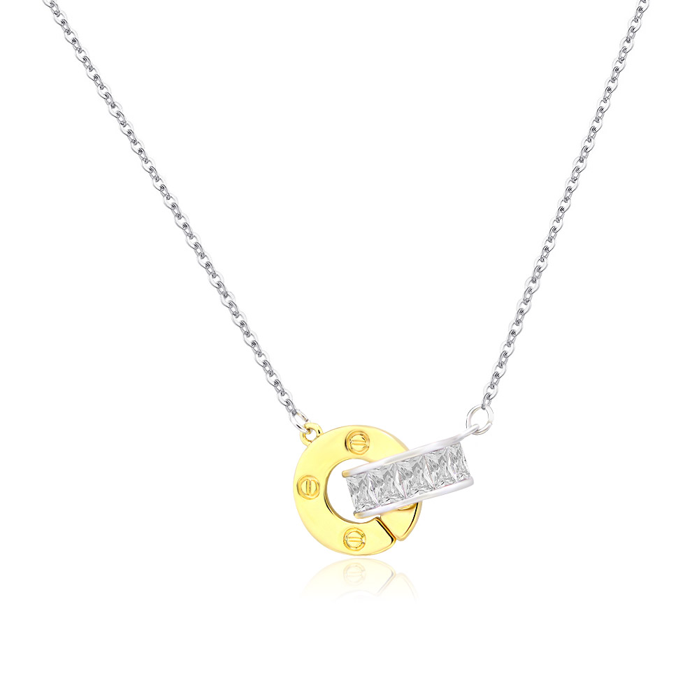 Zirconia Round Disc Pendant Necklace